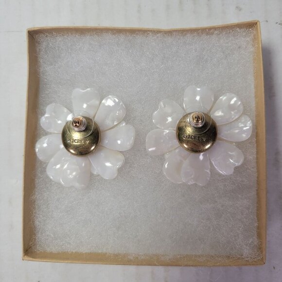 J.Crew White Full Bloom Classic Floral Statement Rhinestone Flower Earrings - Picture 2 of 4